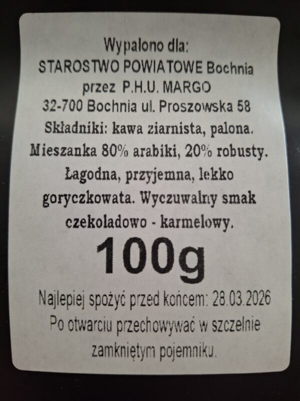 Kawa ziarno 100g etykieta