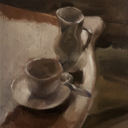 A.Małyszek Martwa natura po odejściu od stołu 20x30 olej 1500