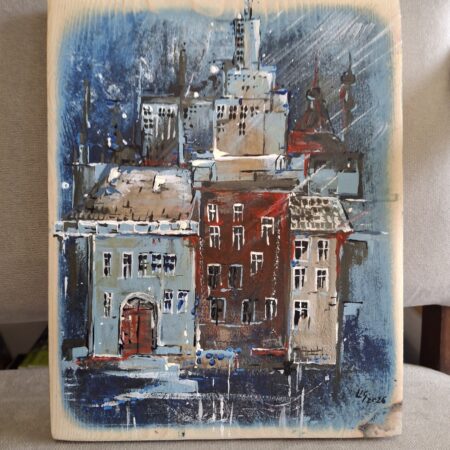 U.Wiczyńska, Miasto niebieskie na desce, 20x25, 250